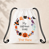 Personalized My Halloween Treats Drawstring Backpack Custom Name Kids Halloween Candy Bag Children Trick Or Treat Sack