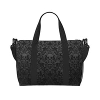 Gothic Black Skull Damask Print Hand Travel Bag Multipurpose Weekender Bags Unisex Casual Waterproof Sports Yoga Luggage Bag