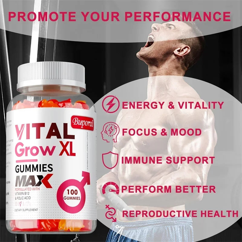 Vital Grow XL Male Gummies - Supports Longer Male Performance, Promotes Muscle Growth, Increases Energy, and Improves Blood Flow