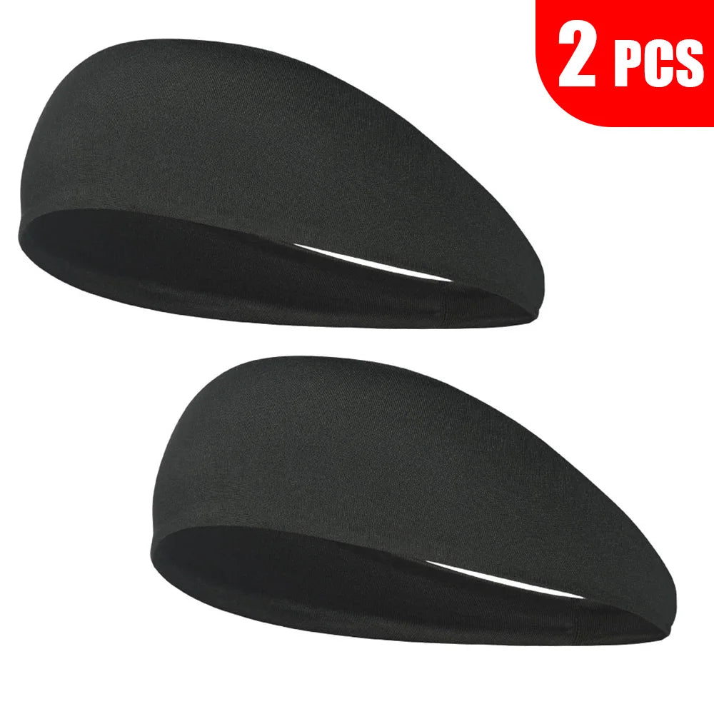 2PCS Sports Headband Elastic Sweatband Outdoor Running Cycling Yoga Gym Fitness Tennis Baseball Hair Band Bandage Headband Men
