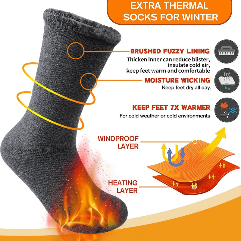 3Pairs Men's Fleece Lined Thermal Crew Socks Winter Plush Mid-Calf for Snow & Indoor Dark Solid Comfort Terry Socks Daily Wear