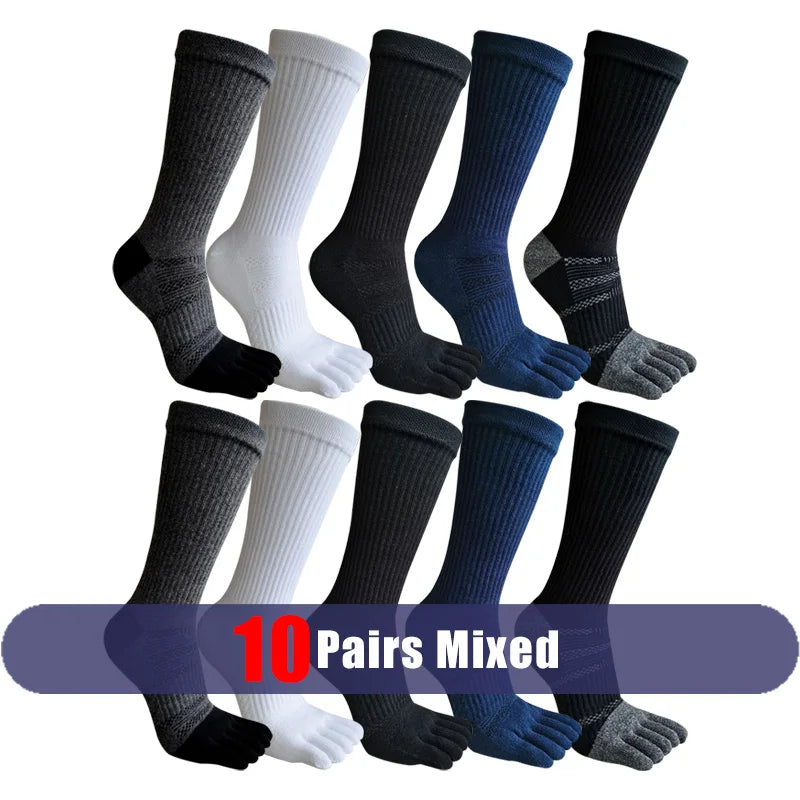 1/5/10 Pairs Compression Toe Socks Long Man Cotton Fitness Marathon Hiking Outdoor Basketball Calf Toe Sport Five Finger Socks