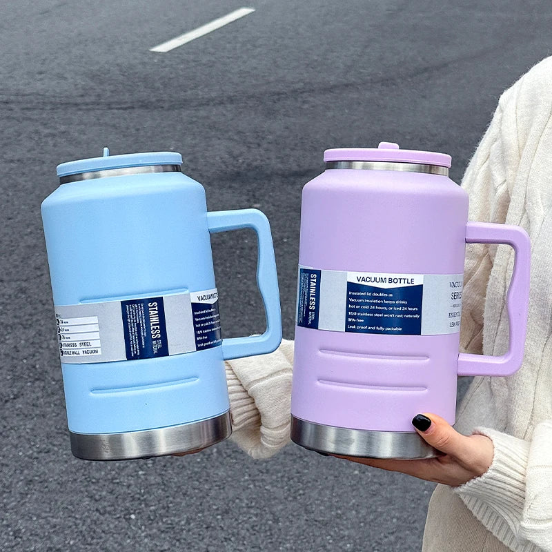 1pc Stainless Steel Insulated Cup, 2000ml Large-Capacity Handheld Gallon Water Jug, Fitness Sports Water Bottle Companion