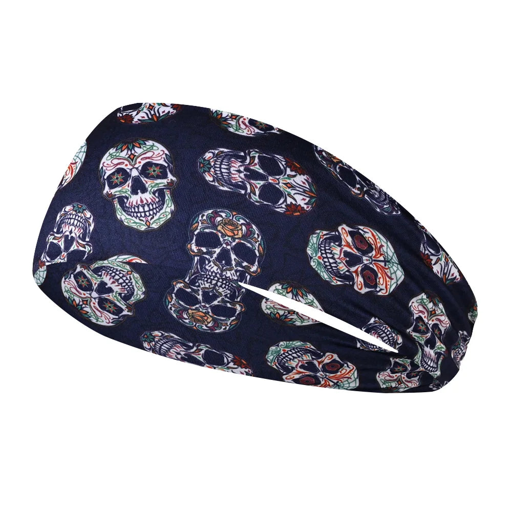 Elastic skull print sports headband, sweat-absorbent sports headband, unisex non-slip fitness headband, cycling street headband