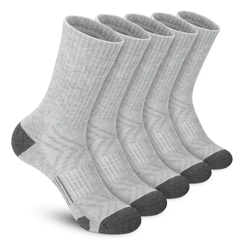 5 Pairs Men's Athletic Socks Sport Running Calf Socks Performance Cushioned Breathable Outdoor Crew Socks for Men Women