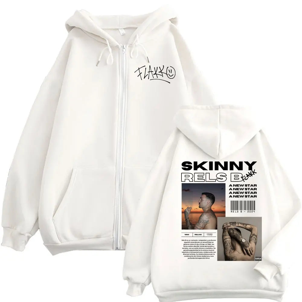 Rapper RELS B Album Poster Graphic Zipper Hoodies Men Women Hip Hop Vintage Zip Up Pullovers Fashion Casual Hooded Sweatshirts