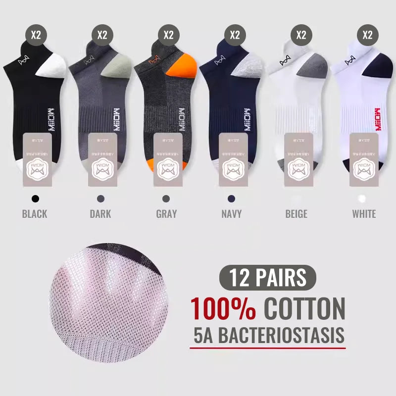 MiiOW 100% Pure Cotton Short Socks Men Ankle Sock Business Dress Ear-lifting Heel Protection Deodorant Antibacterial Sports Sock