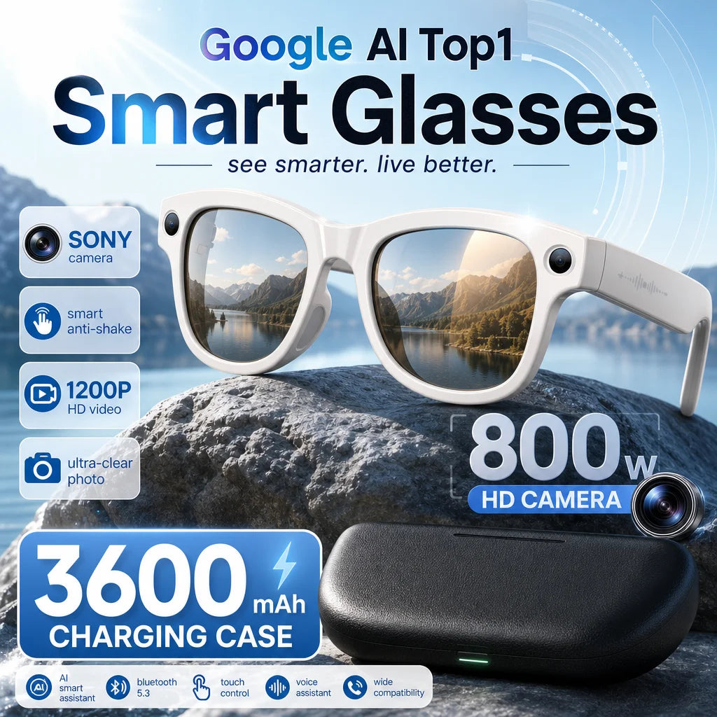 New 8MP HD Anti-shake Camera 3600mAh Charging Case Smart Glasses Women Photography Video Recording Translation AI Chat Glasses