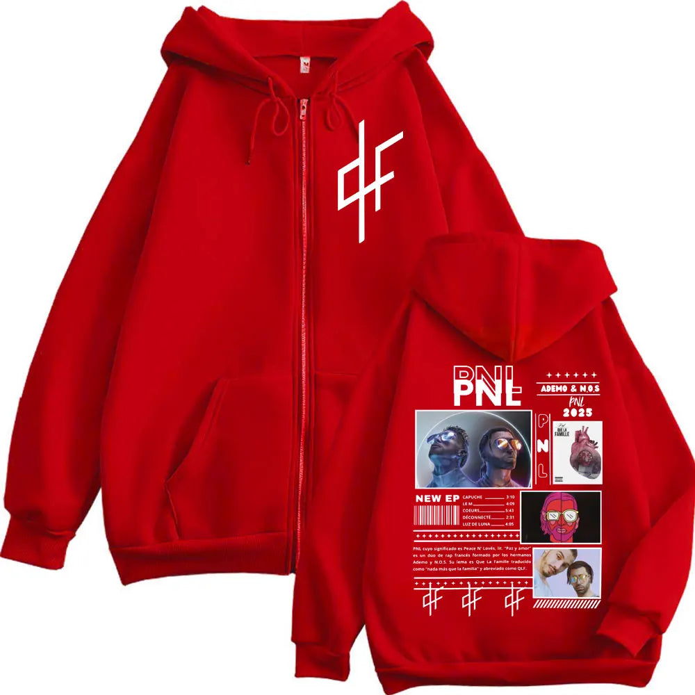 Le Monde Chico Zipper Hoodies PNL Album French Rapper Graphic Zip Up Pullovers Men Women Fashion Hip Hop Long Sleeve Sweatshirt