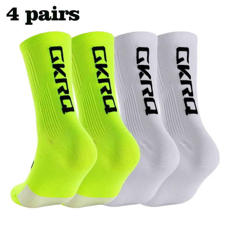 GKRQ 4pairs 2023 New Cycling Socks Bike Nurse Compression Road Bike Running Mtb Knee-high White Sports Funny Brand Black