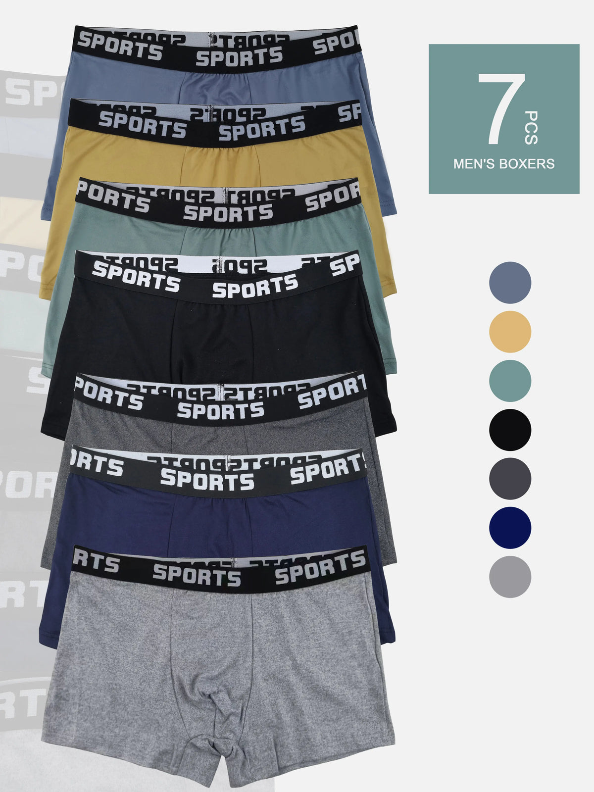 7-Pack Men's Milk Silk Boxers - SPORTS Waistband, Athletic Colors