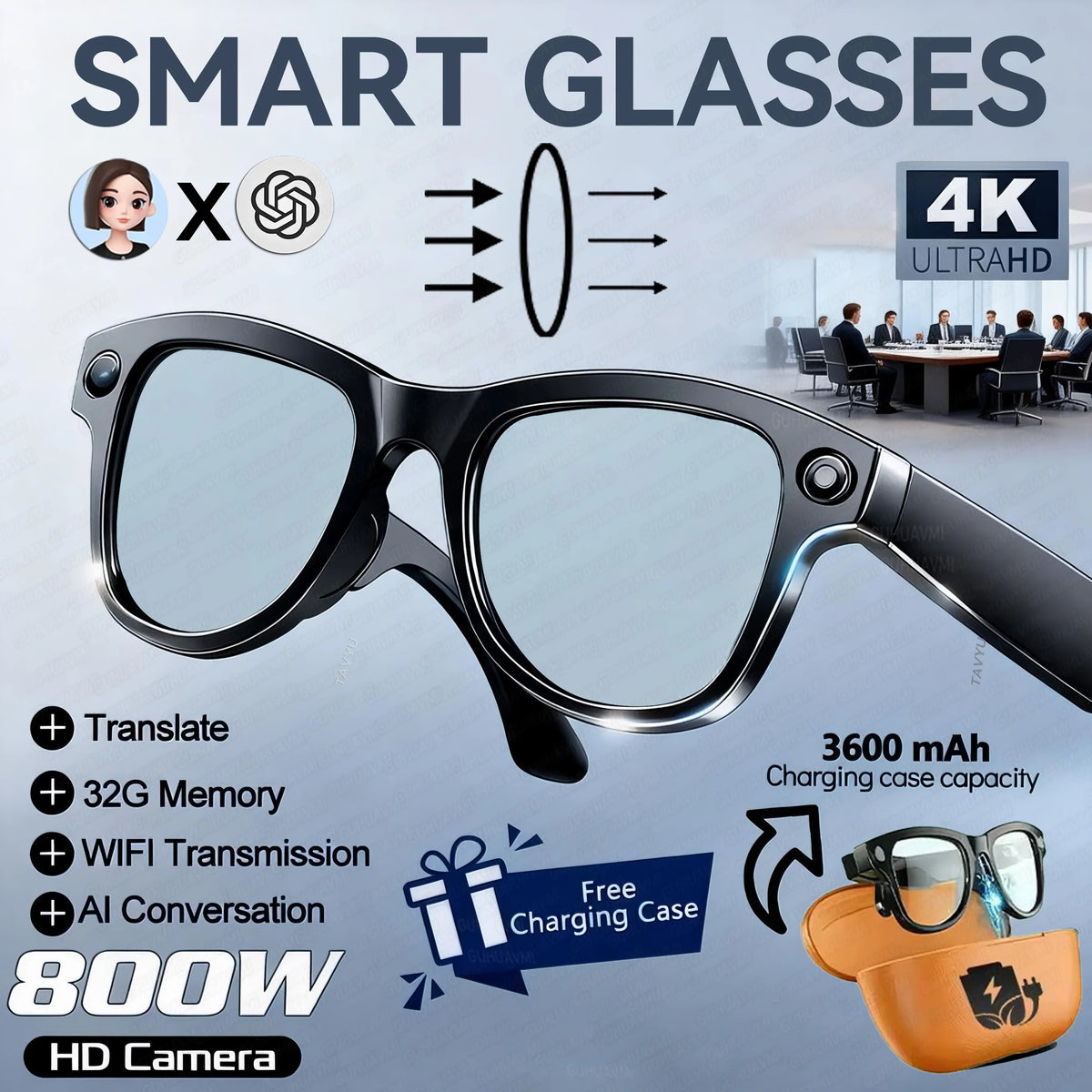 2026 New AI Video Glasses 1080P HD Camera Recorder Bluetooth Audio Voice Control Touch WiFi Sync Smart Glasses for Travel Use HD