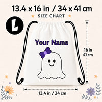 1pc Custom Name Halloween Cute Ghost Drawstring Backpack, Personalized Print String Storage Bag for Kids Gym Trick Or Treat Gift