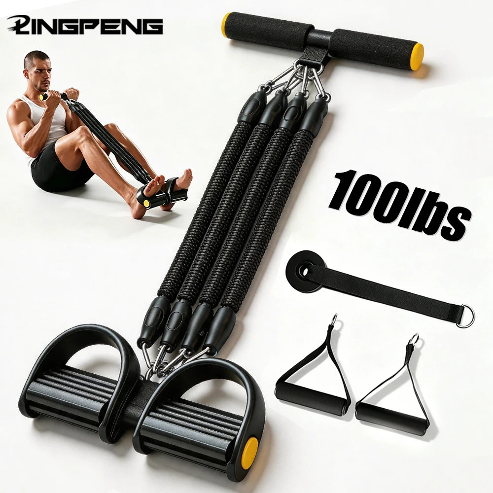 50-100LBS Pedal Tension Rope Men Abdominal Strengthen Elastic Band Tension Rope Expand Chest Strength Exercise Fitness Equipment