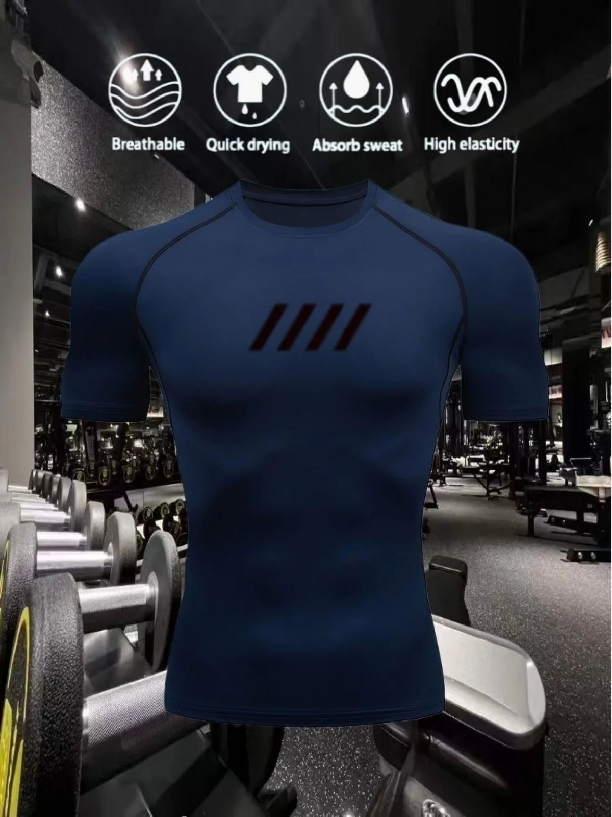 Men's Compact Lightweight Fitness Sport Shirt Short Sleeve, 2D Print Design, Quick-Drying Running Fitness T-Shirt-J47