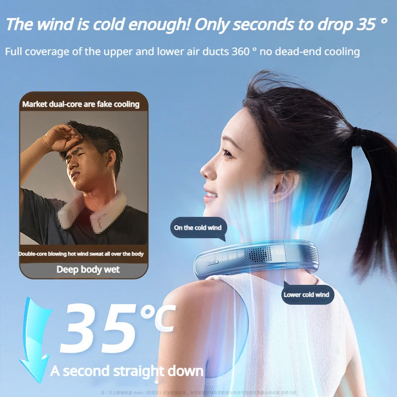New Portable Neck Fan Rechargeable Mini Neck Cooler 3 Speeds Cooling Wind 10000mAh Electric Ventilador for Home Camping Outdoor