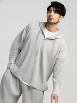 Pleats Pleated Hoodies For Men Black Hoodie 2025 Solid Color Coat Breathable Loose Drawstring Casual Top Man Clothing