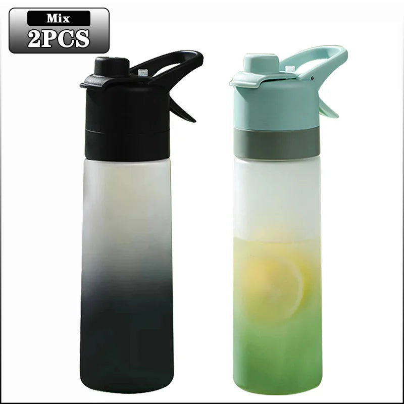 1-4PCS Large Capacity Spray Water Bottle with Straw Gradient Frosted Portable Outdoor Sports Travel Mist Sprayer Reusable Cup