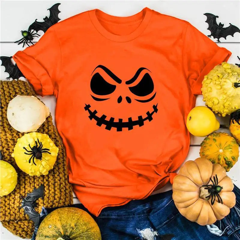 Halloween Pure Cotton Printed Men's and Women's Summer Personalized Short Sleeved New Fashion Trend Loose Casual T-shirt