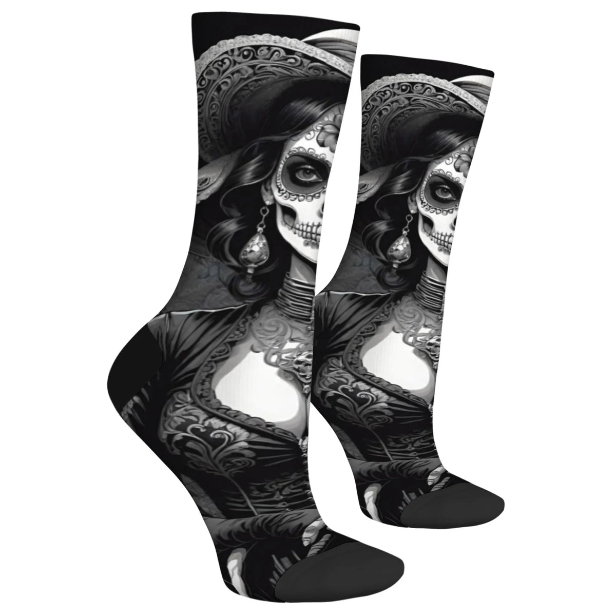 Sugar Skull Art Men's Socks Novelty Day of the Dead Theme Harajuku Retro Casual Comfortable Breathable Socks Crazy Party Gift