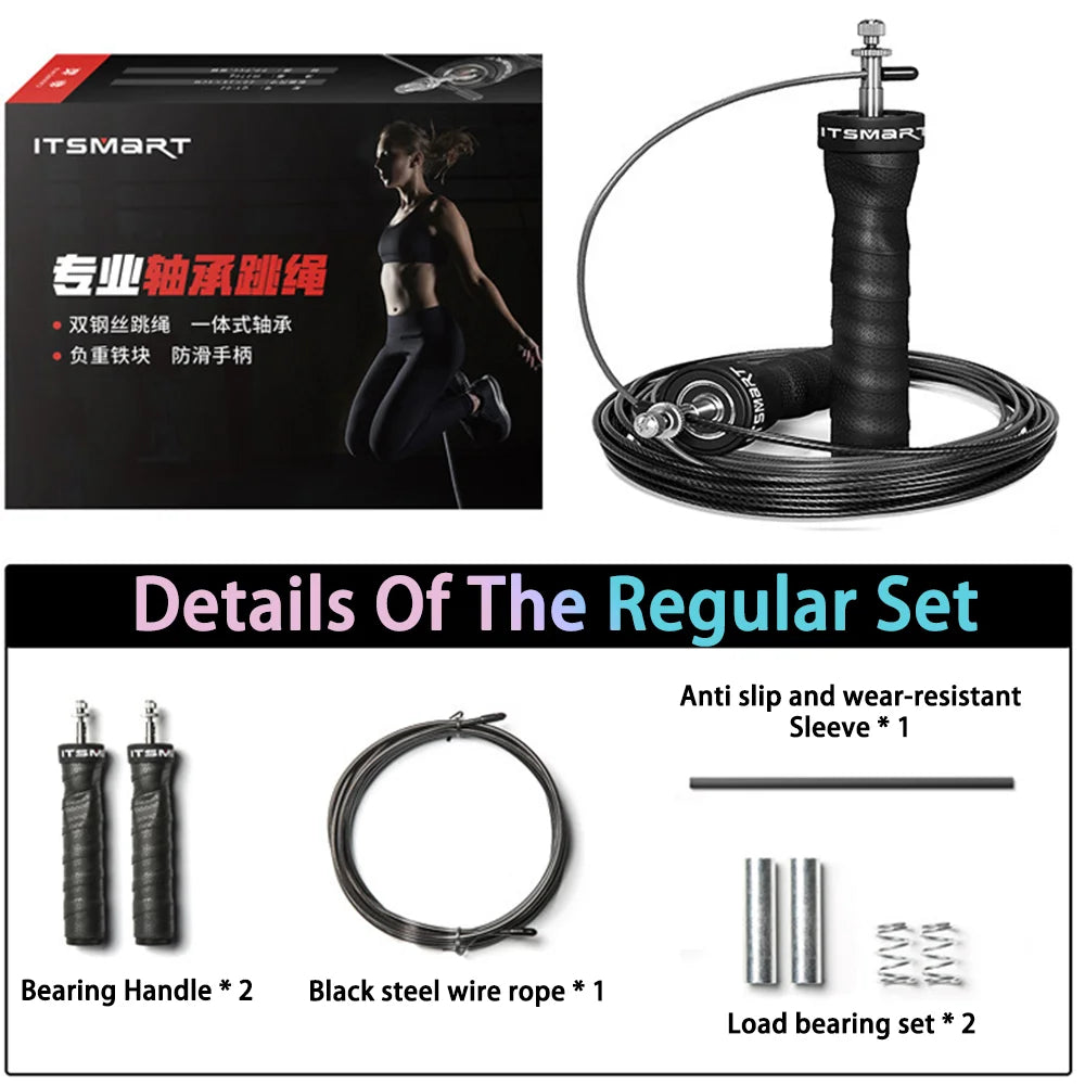 Adjustable Steel Wire Skipping Rope Set with Sports Carbon Steel Bearings for Fitness Physical Training
