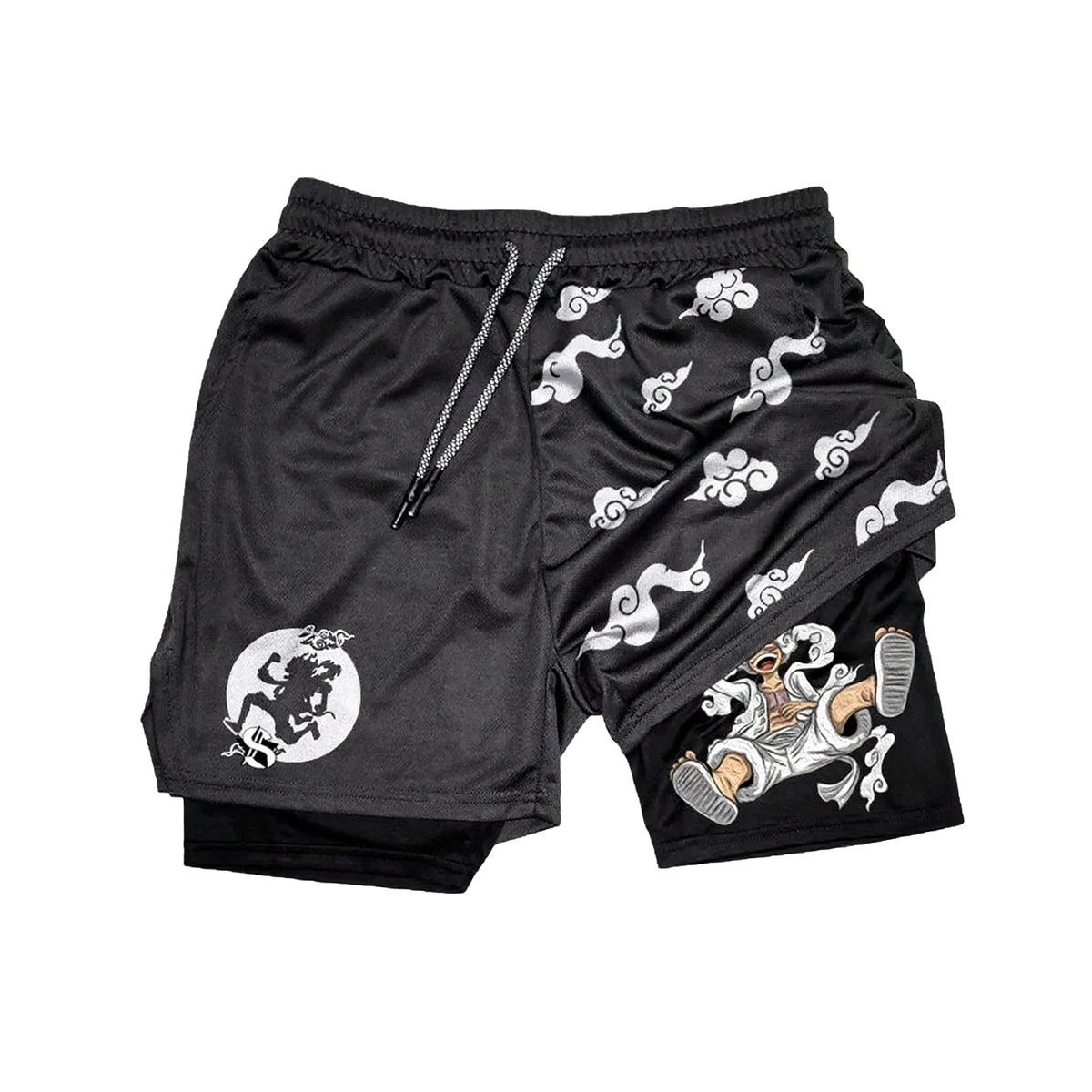 One Piece Summer Anime Men's Shorts Quick-dry Double Layer 2-in-1 Pants Graphic Print Workout Training Fitness Sports Gym Shorts