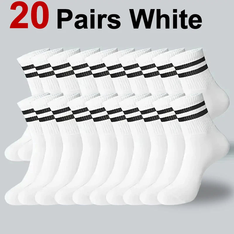 6/10/20 Pairs Neutral Striped Mid Tube Socks Sweat Absorbing Breathable Soft and Comfortable Couple Sports and Leisure Socks