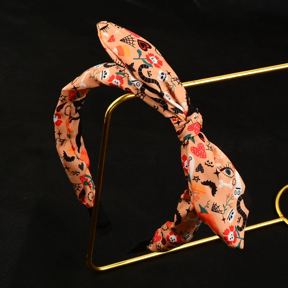 Vintage Halloween Print Bow Hairband, Spider Web Skull Pattern Knotted Headband, Party Dress‑up Hair Accessories for Ladies