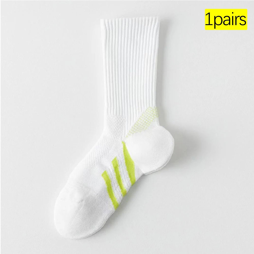 1/2Pairs Professional Arch Support Thick Cushioned Mid-Calf Socks (Badminton/Tennis/Fitness) Shock Absorbing Performance Socks