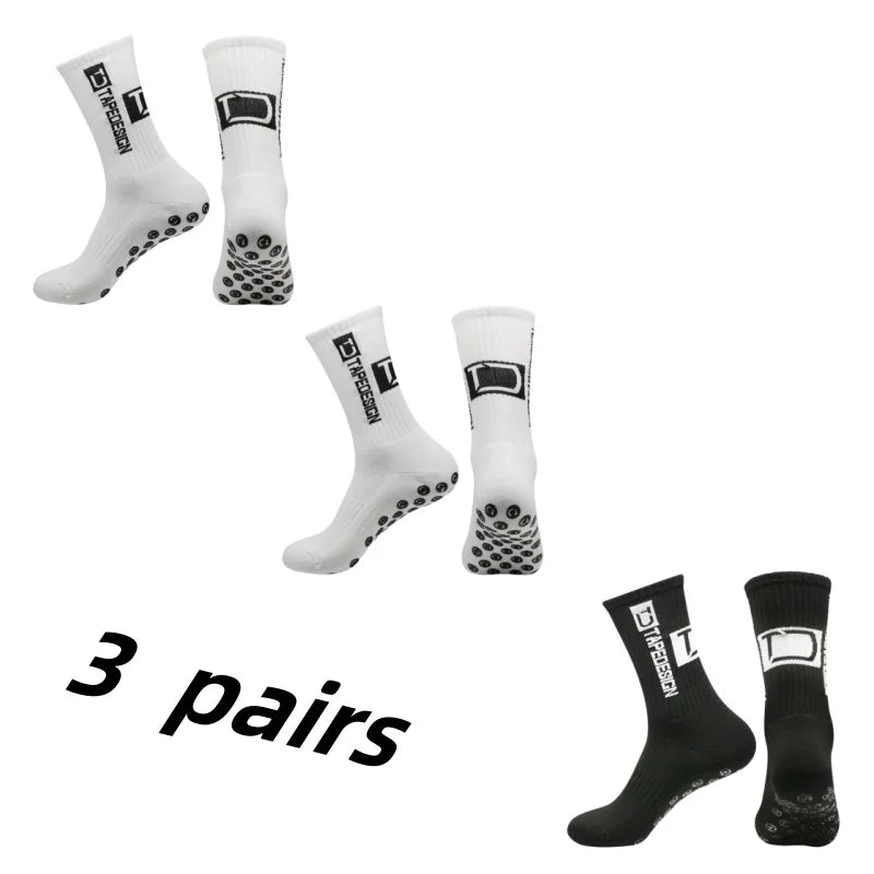 3Pairs/Lot New in ANTI SLIP Tapedesign Football Socks Mid Calf Non-Slip Soccer Sport Cycling Sports Mens Sock Women