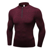 Winter Fleece Men's Fitness Running Training Long-Sleeved Elastic Warm Tight Stand-Up Collar Hoodie Zipper Compression Shirt