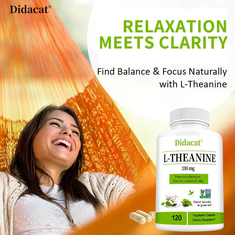 L-Theanine 200mg Vegetarian Capsules, Natural Amino Acid Supplement for Relaxation & Mood Balance, Support Mental Focus & Calm