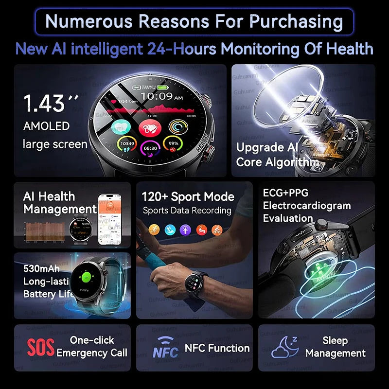 Upgraded Version Airbag Pressurization Accurate Blood Pressure Airbag Smart Watch Man ECG NFC Health Tracking SmartWatches Woman