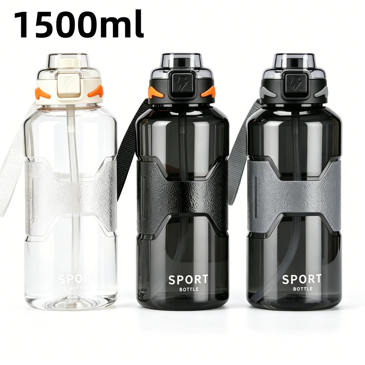 1.5L Straw Water Bottle Large Capacity Plastic Water Cup Portable Drink Bottle With Scale Marker For Outdoor Sports