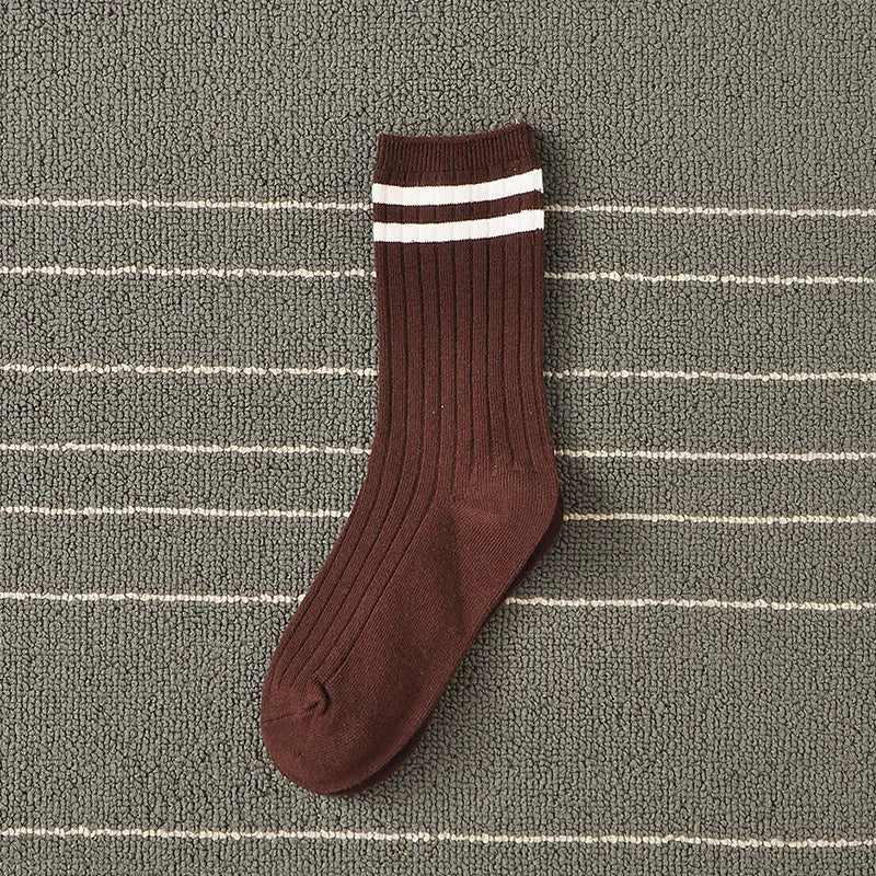 Socks Women Cotton Korean Japanese College Street Retro Style Ladies Classic Striped Long Crew Middle Tube Pile Socks Girls Gift