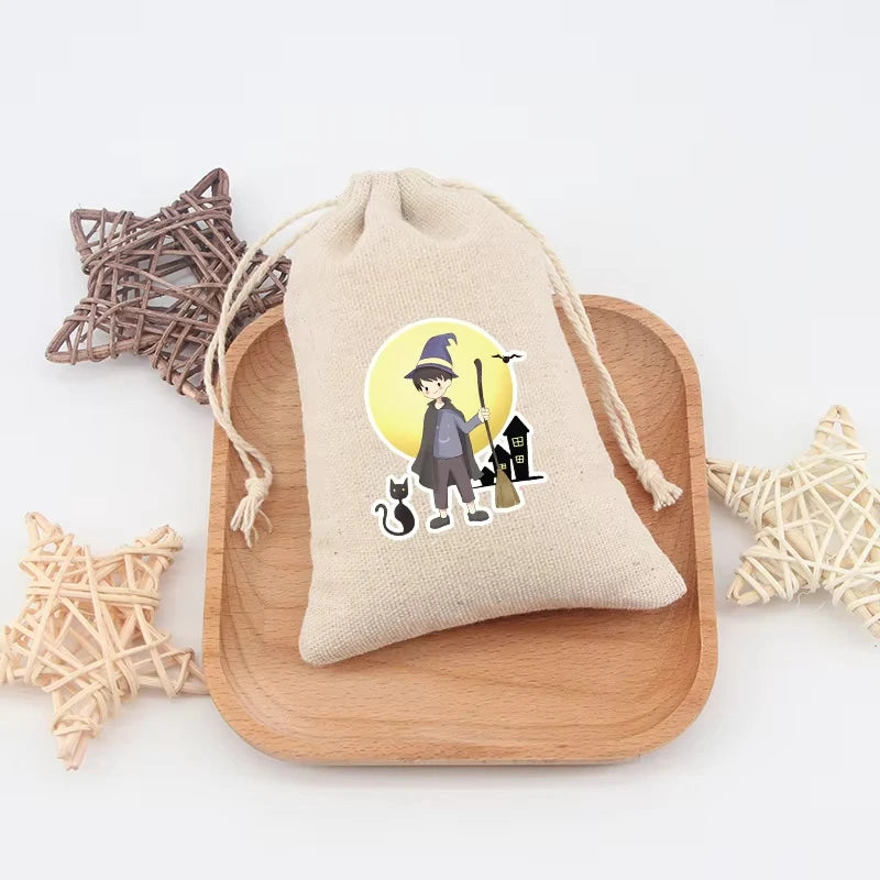 20pcs Drawstring Packing Bag Halloween Candy Pouch Goodies Drawstring Bag Pumpkin Burlap Bag Halloween Treat Bag Candy Bag