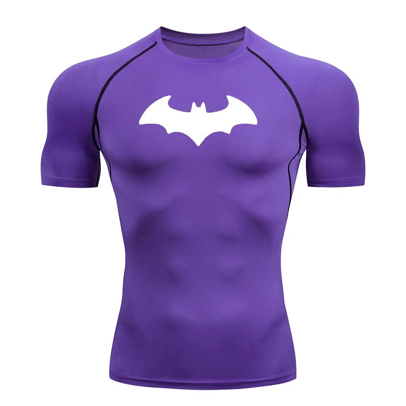 Bat Printed Men's Tight T-Shirt Running Compression T Shirt Gym Fitness Jogging Short Sleeve Male Casual Tops