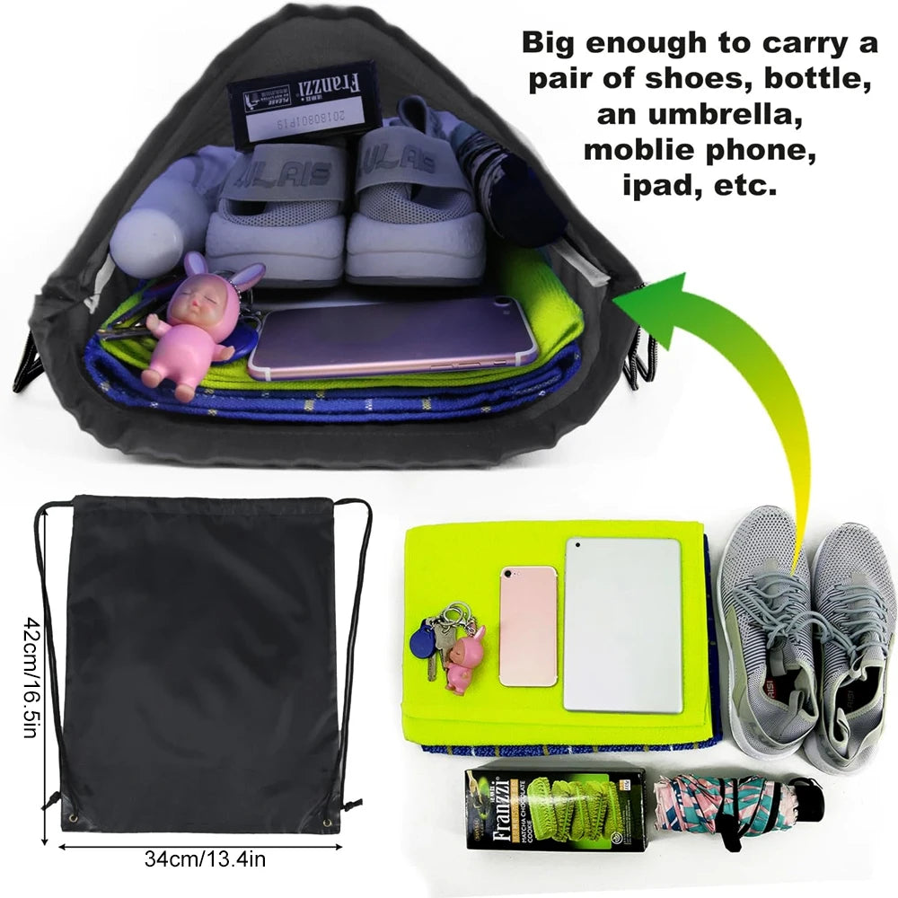 Lightweight Durable Polyester Drawstring Backpack - Multipurpose Gym Sports Travel Swim Bag for Men Women Kids