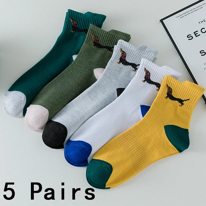 5 Pairs Of Men's Socks, Autumn And Winter Vintage Fun Fashion Athletic Socks, Sports Trend Socks