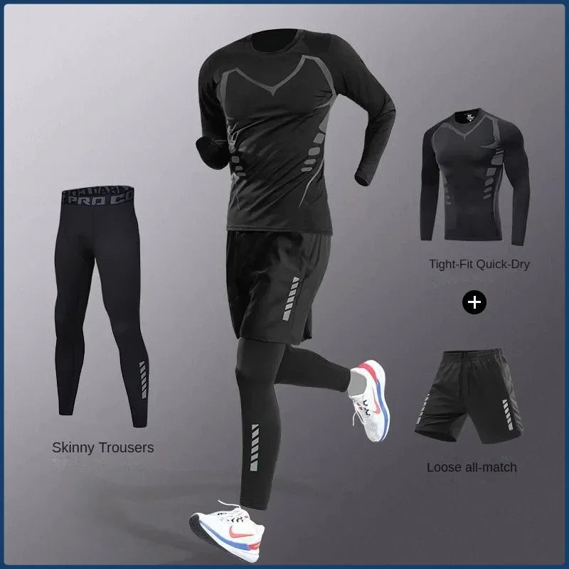 3-5Pcs Men's Ice Fiber Quick-Dry Running Fitness Full Set/Suit Tracksuit For Marathon, Training Cycling，Jogging,Gym