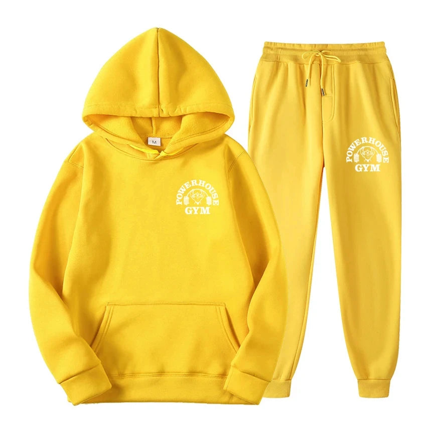Men Women Tracksuit Hoodies Casual Solid Color Long Sleeve Pullover + Pants Suit Fleece Hooded Sportswear Suit Two Piece Sets