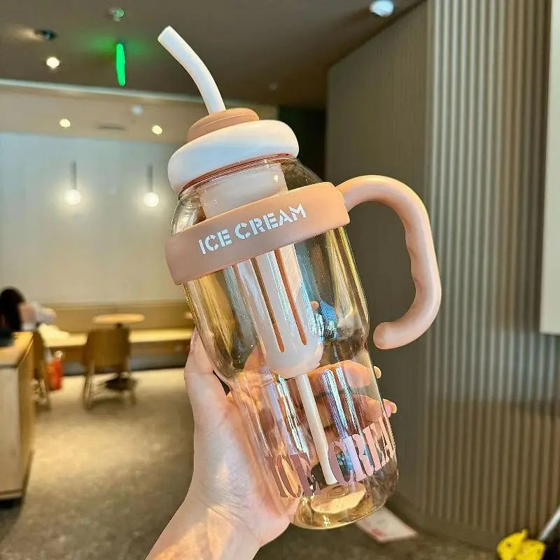 1300ML Plastic Water Bottle with Straw for Kids Large Capacity Cute Cup School Travel Outdoor