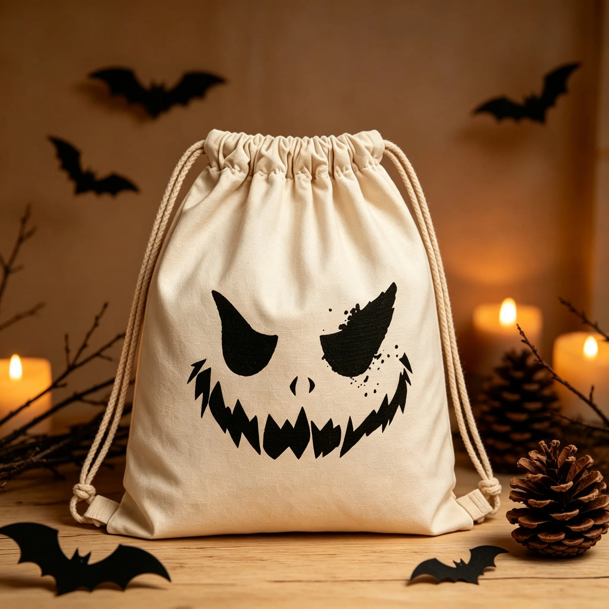 Halloween Scary Pumpkin Face Drawstring Bag Spooky Ghost Print Sack Trick Or Treat Gift Pouch Fall Party Favor Storage Sack