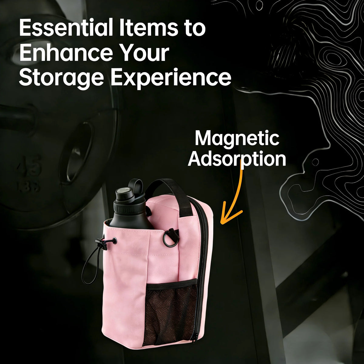 Magnetic Gym Bag Large Capacity Magnetic Carrier Bag With Phone Pocket Portable Gym Water Bottle Pouch Gym Accessories Organizer