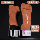 1 Pair Premium Anti-Slip Wrist Wrap Lifting Straps Grips Fitness Gloves for Gym Training Deadlifting 3 Layer Leather