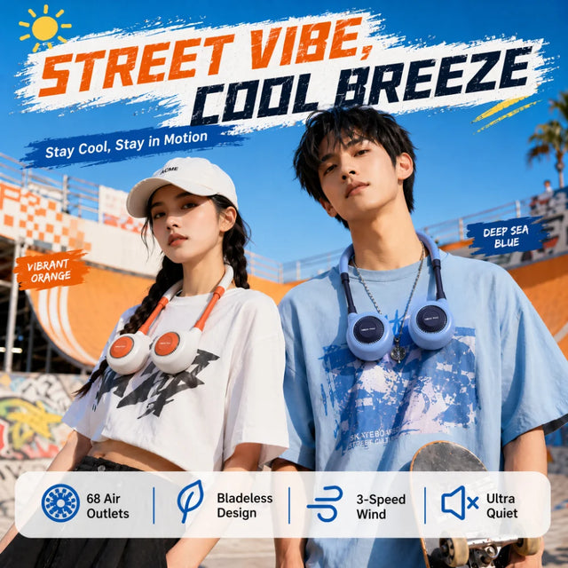 Portable Halter Neck Air Cooling Fan Lightweight Type-C Rechargeable Mini Outdoor Travel Sport Wearable 3 Gear Hanging Neck Fan