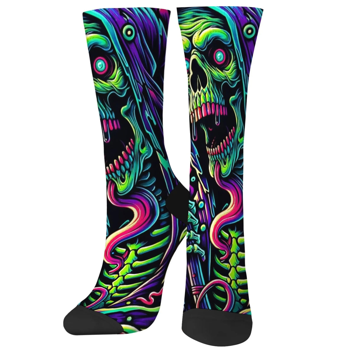 Halloween Hip-Hop Streetwear Novelty Neon Skull Crew Socks Comfortable Breathable Party Crazy Gift Sports Daily Casual Wear