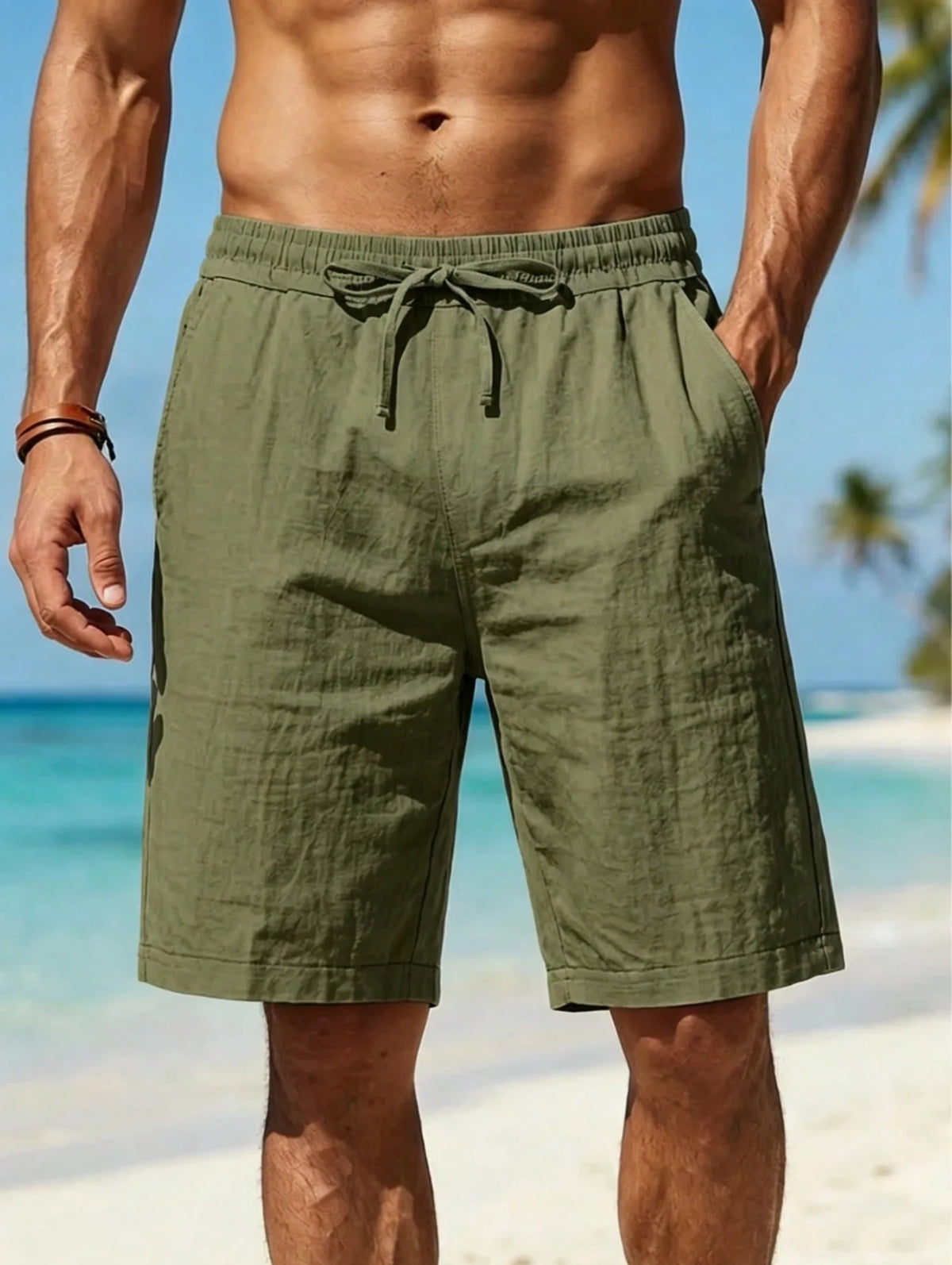 New Summer Linen Breathable Loose Straight-Leg Casual Five-Point Mid-Length Shorts for Men, Versatile for Home Wear and Vacation