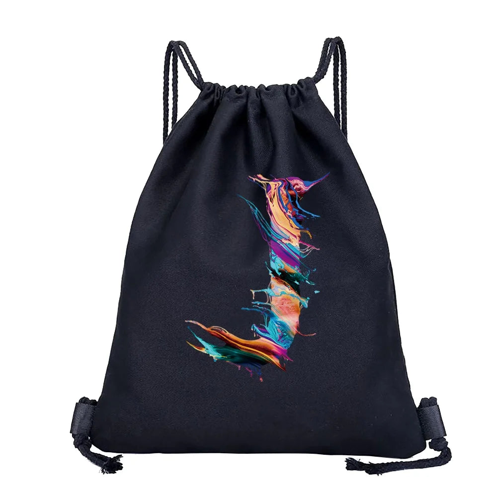 26 Initials Print Drawstring Bag Backpack Men and Women Beach Sports Travel Backpack Kid Gift Supplies Bag Portable Sundries Bag