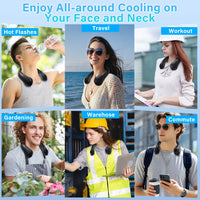 Portable Neck Fan with 5-Speed Silent Bladeless Design, Long-Lasting USB Rechargeable Cooling Device—Essential for Indoor and Outdoor Office Work, Reading, Sports, and Leisure.